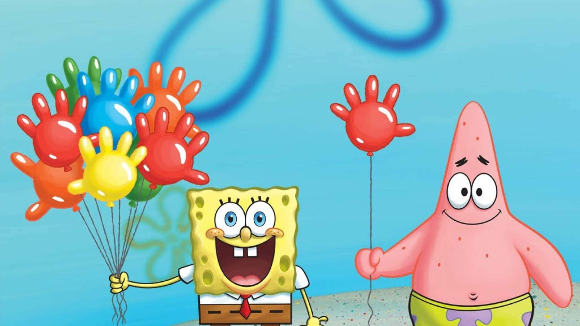 Aesthetic Spongebob Holding Balloons Laptop Wallpaper