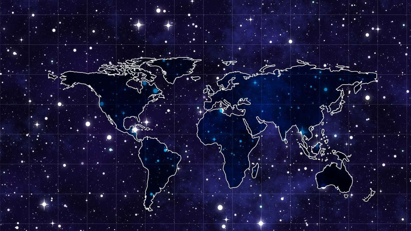 Mapamundial Estético Cubierto De Estrellas Para Laptop Fondo de pantalla