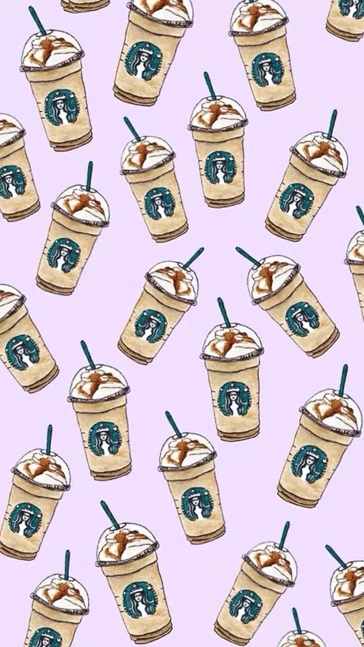 Estéticade Starbucks: Café Helado Con Caramelo En Tono Pastel Violeta. Fondo de pantalla