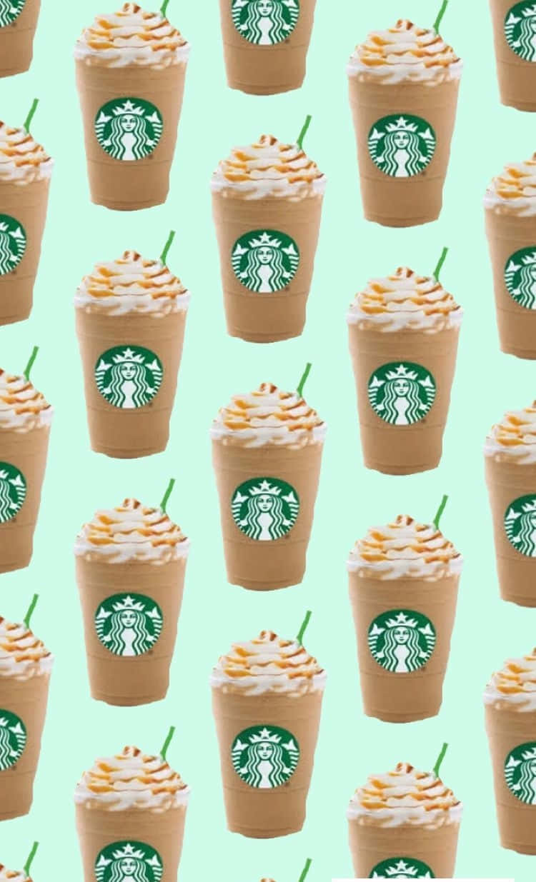 Bebidade Café Con Caramelo De Starbucks Estética En Verde Pastel. Fondo de pantalla