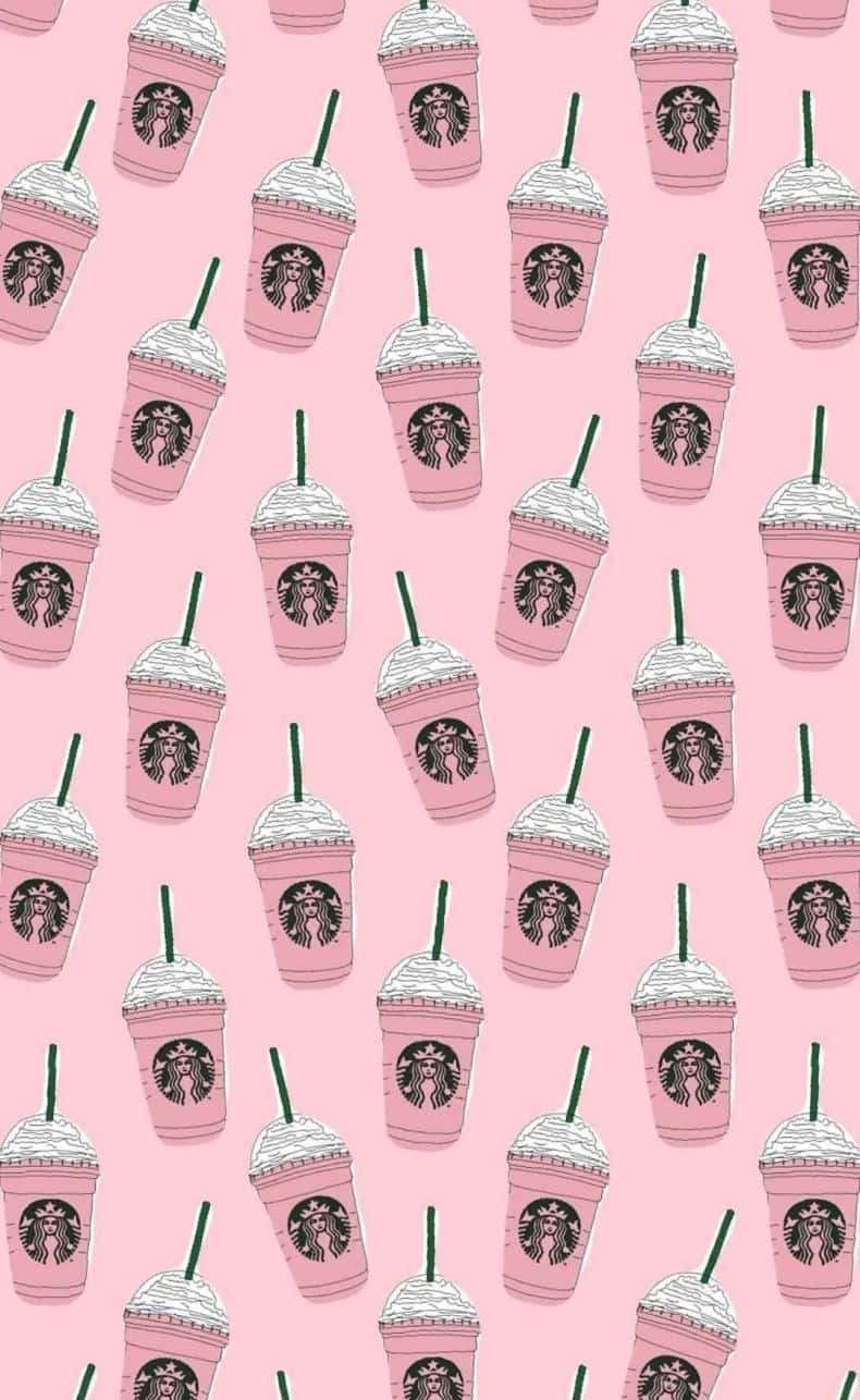 Aesthetic Starbucks Iced Coffee Pink Drink In Pastel Pink Wallpaper