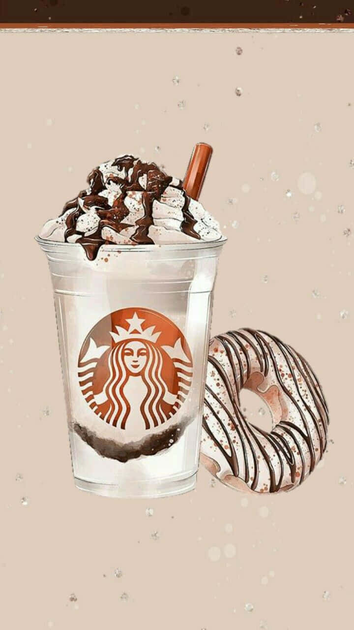 Ästhetischesstarbucks-cremiges Eiskaffee-getränk Mit Donut Wallpaper