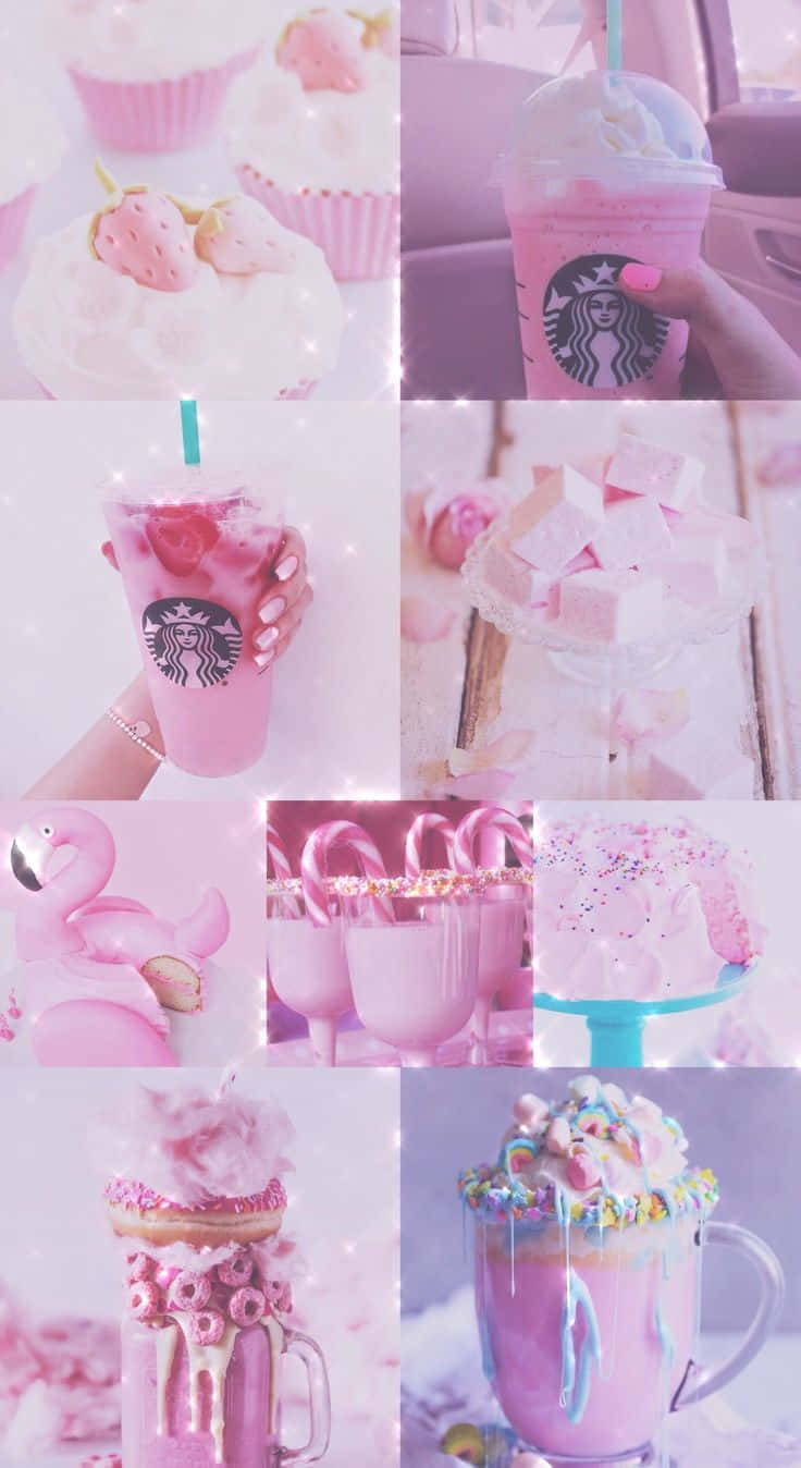Aesthetic Starbucks Girly Pink Strawberry Drinks And Desserts Wallpaper