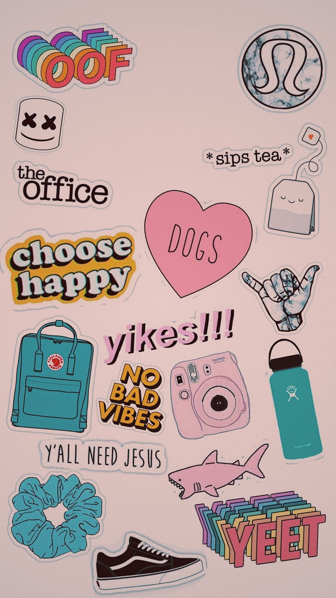 Aesthetic Stickers On Pink Background Wallpaper