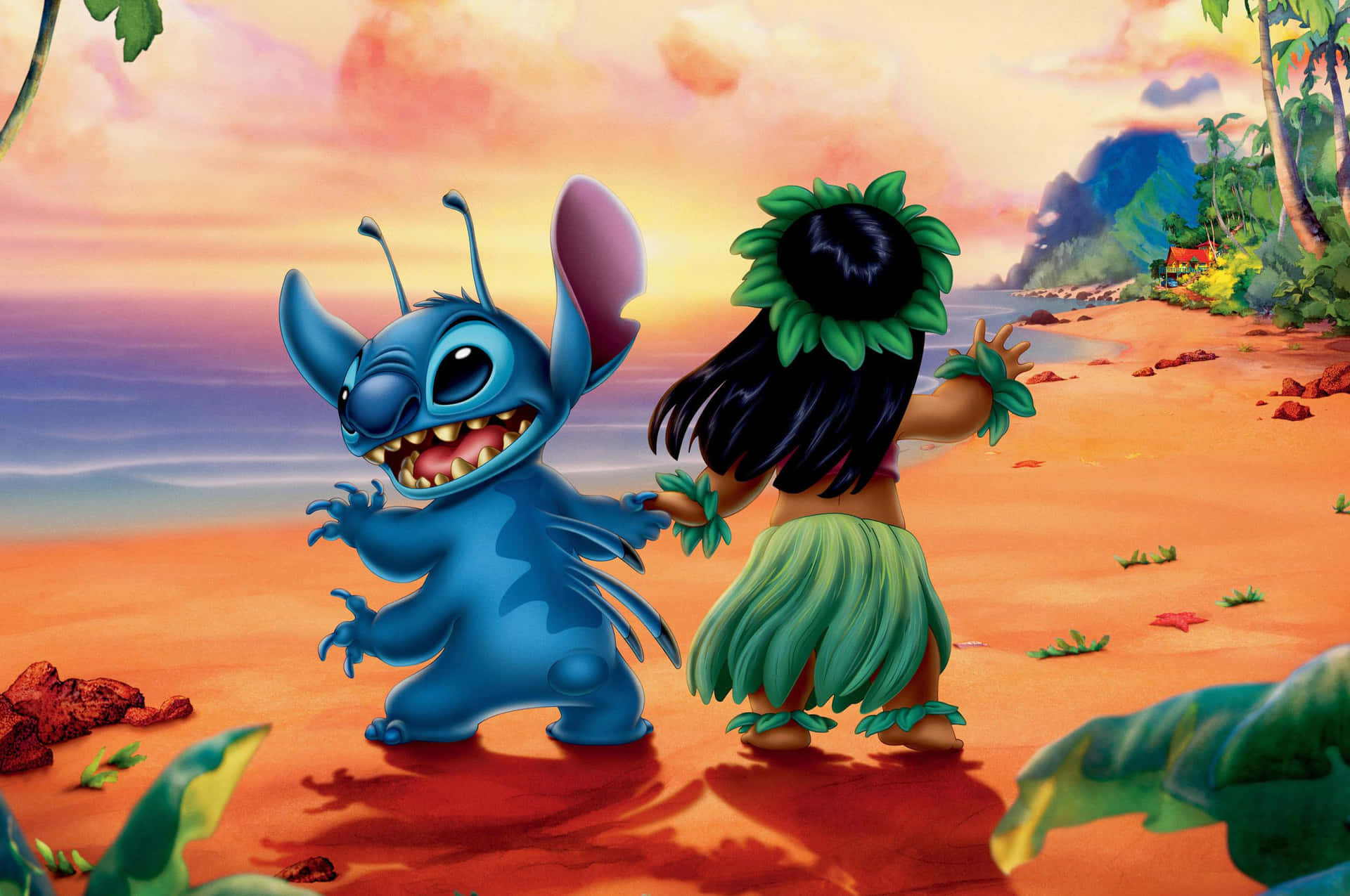 Cute Stitch waits for you at the Disney Park Wallpaper