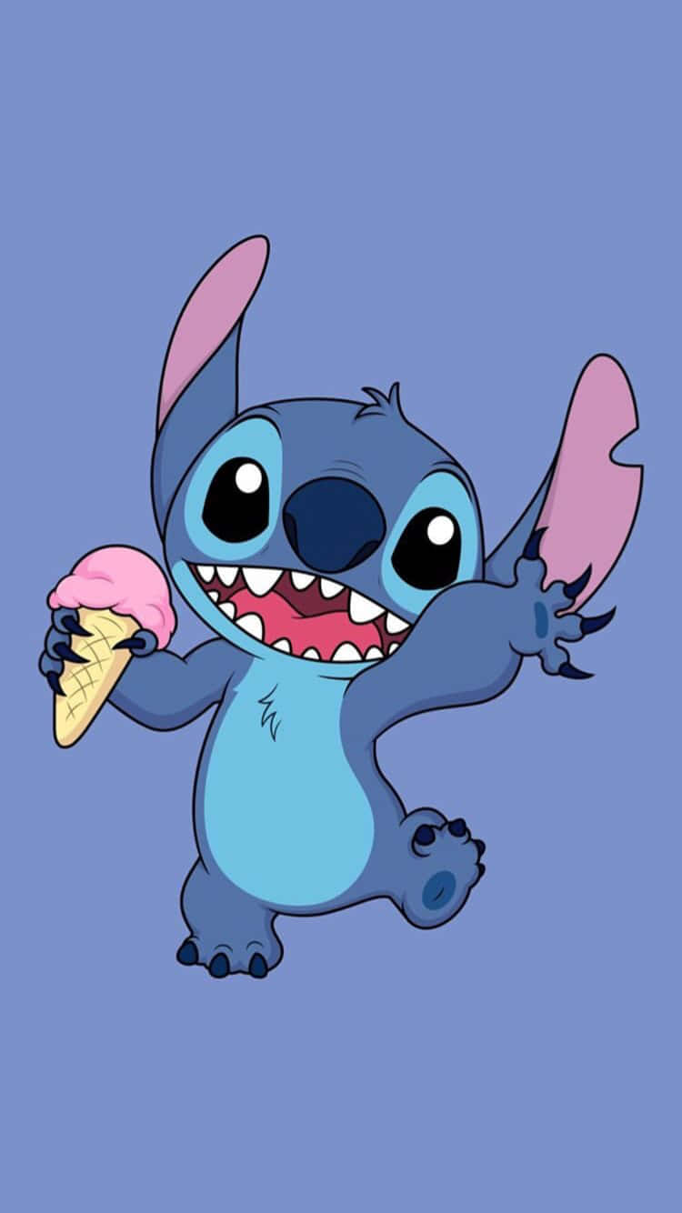 Aesthetic Stitch With Pink Ice Cream Disney Wallpaper