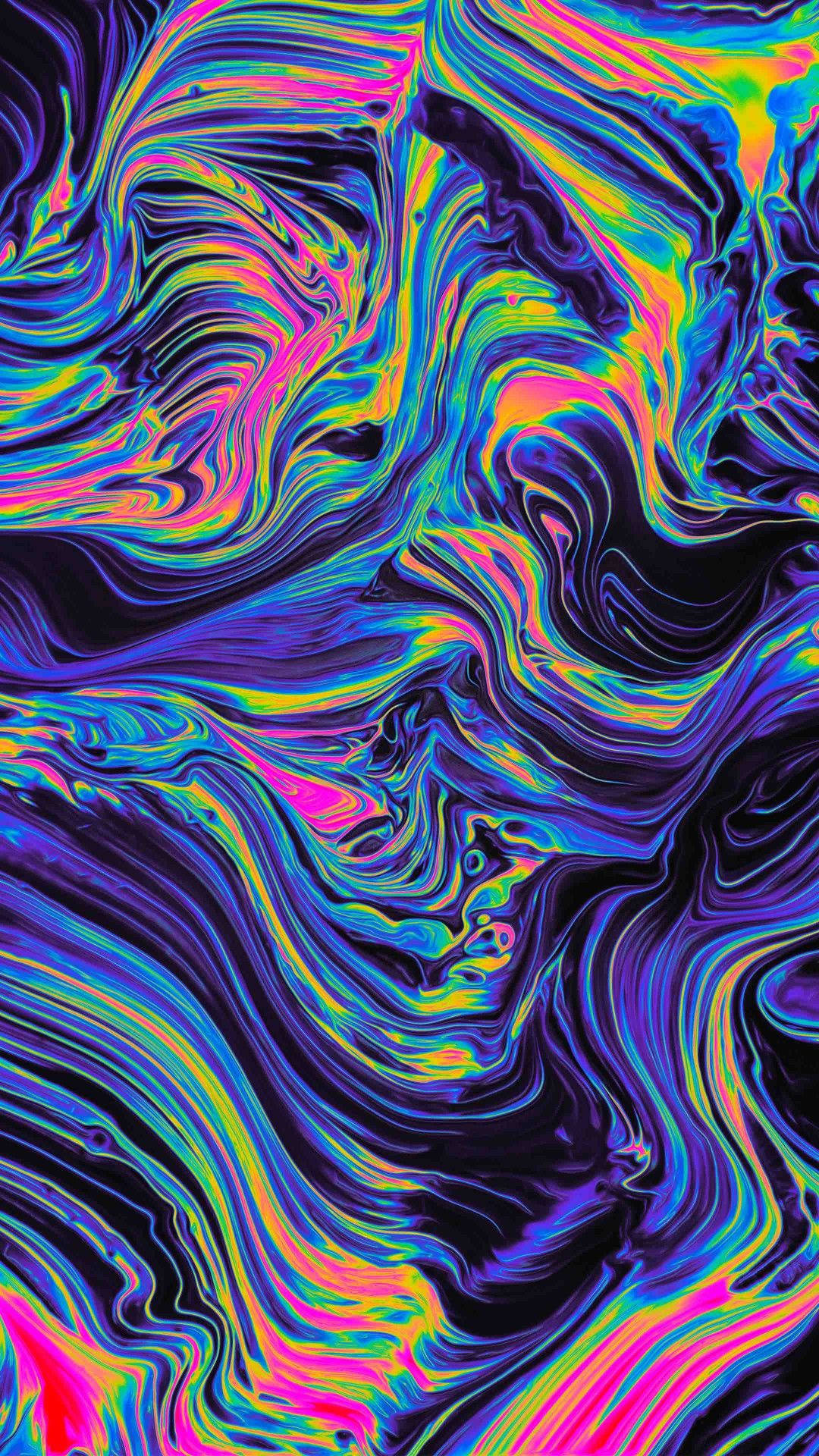 a colorful swirling pattern with a black background Wallpaper