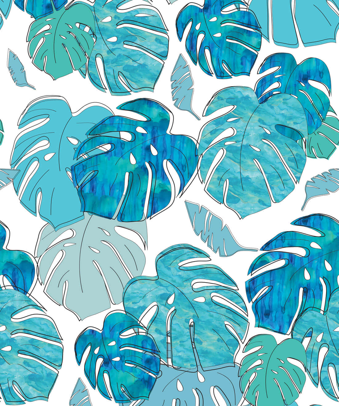 A Blue And White Tropical Leaf Pattern Wallpaper