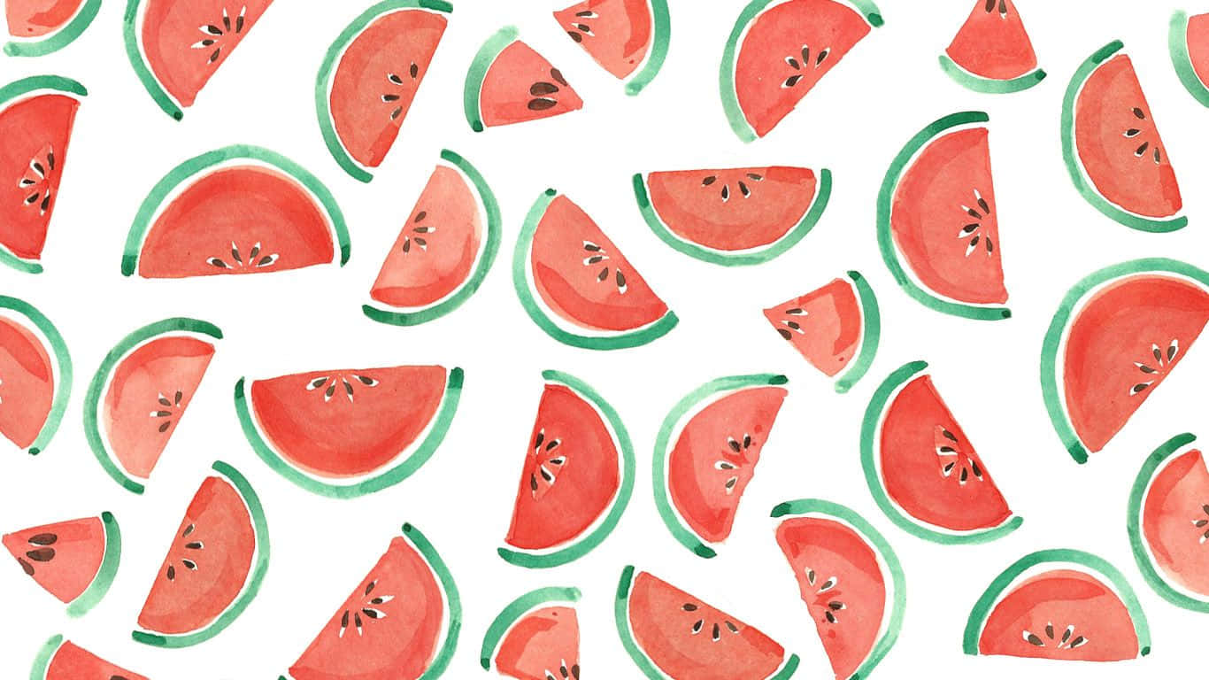 Wassermelonenstückeim Aquarellmuster Wallpaper