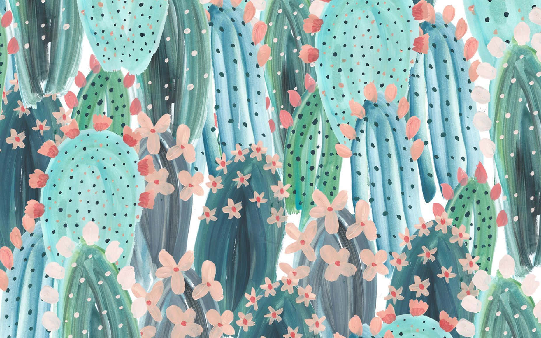 Etvandfarvemønster Af Kaktusplanter. Wallpaper