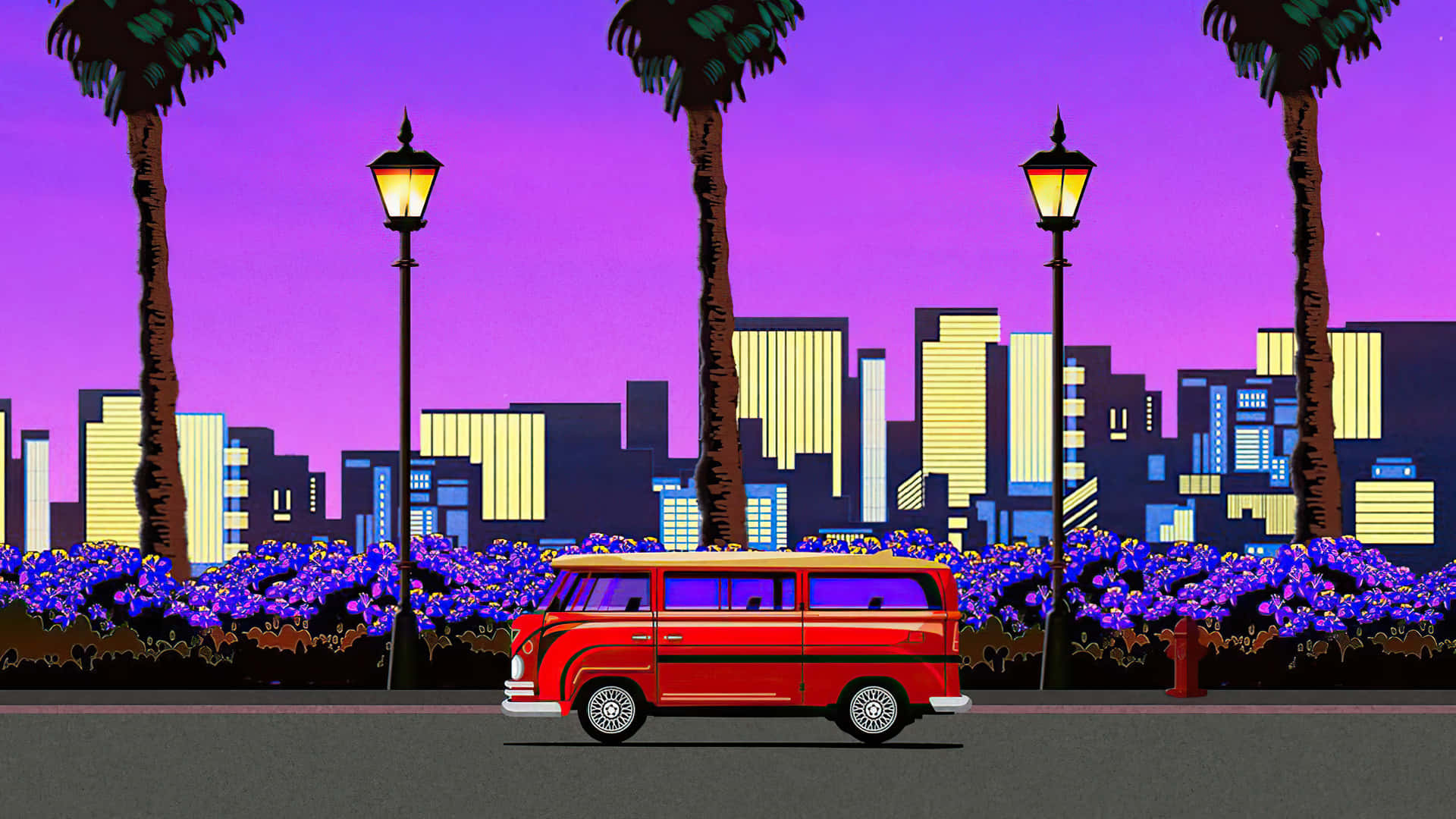 A Red Van In The City Wallpaper