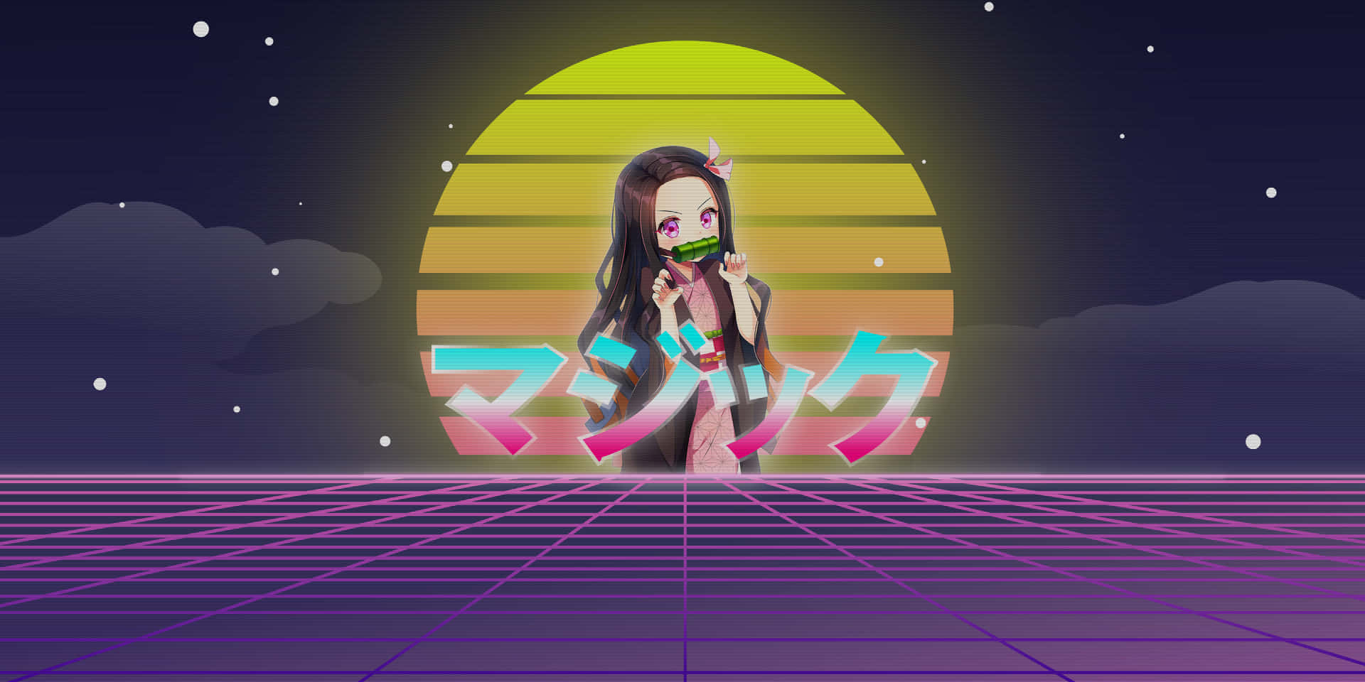 A Girl With A Neon Background And A Neon Light Wallpaper