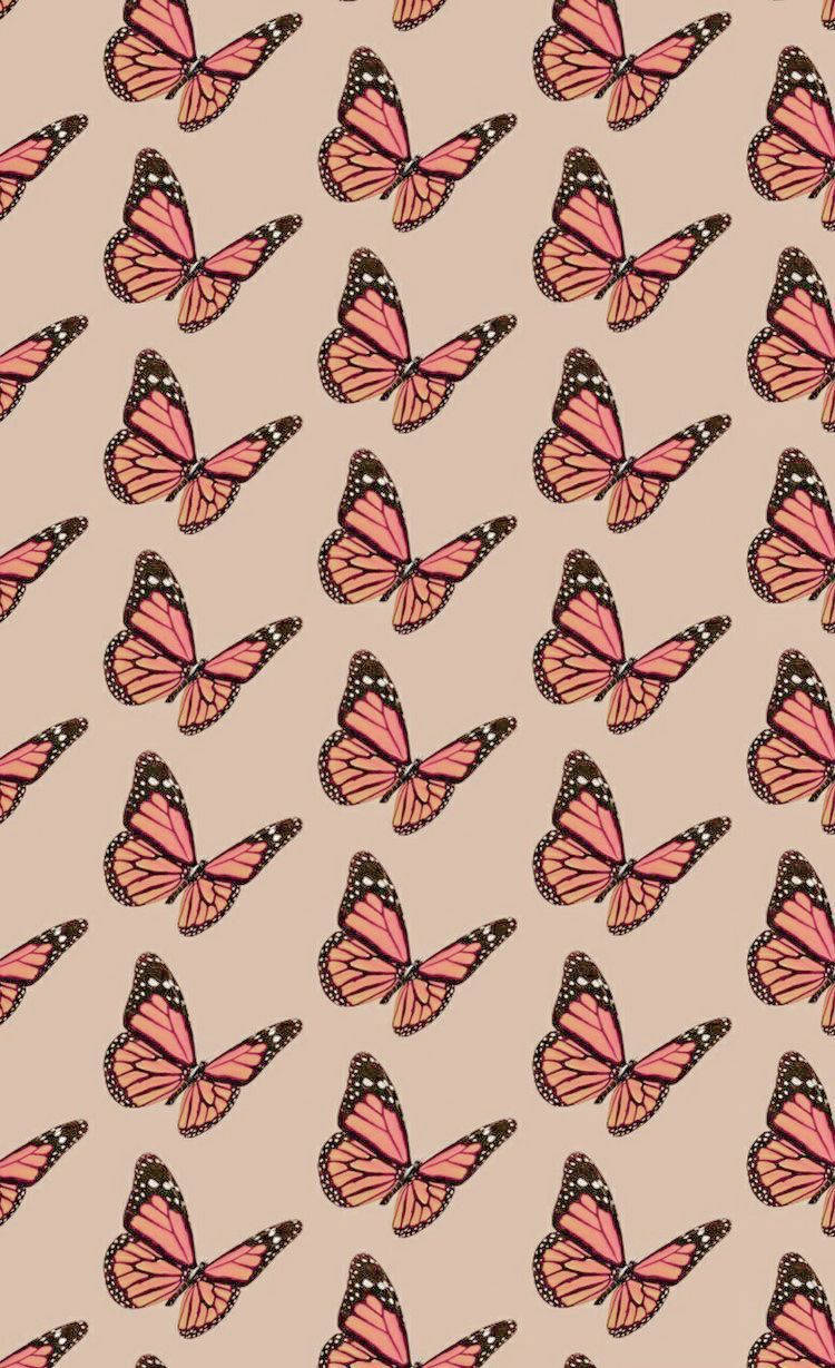 Estilovintage Estético Para Ipad Con Mariposas Rosadas. Fondo de pantalla