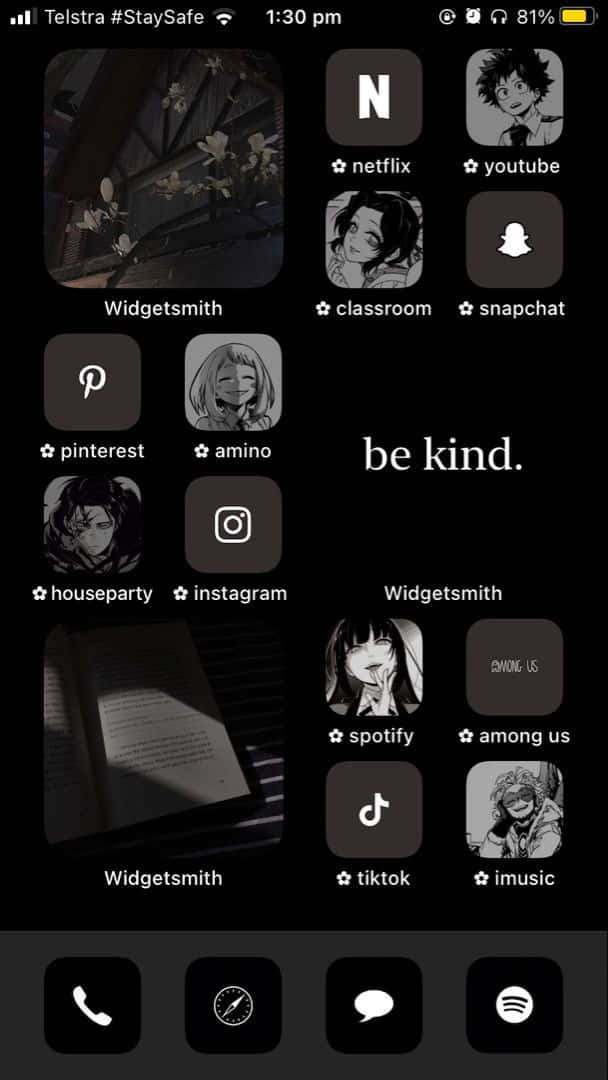 A Black And White Iphone Screen Showing A Variety Of Icons