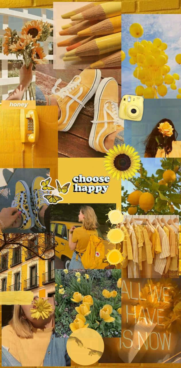Gelbescollage Mit Bildern Von Blumen Und Schuhen Wallpaper