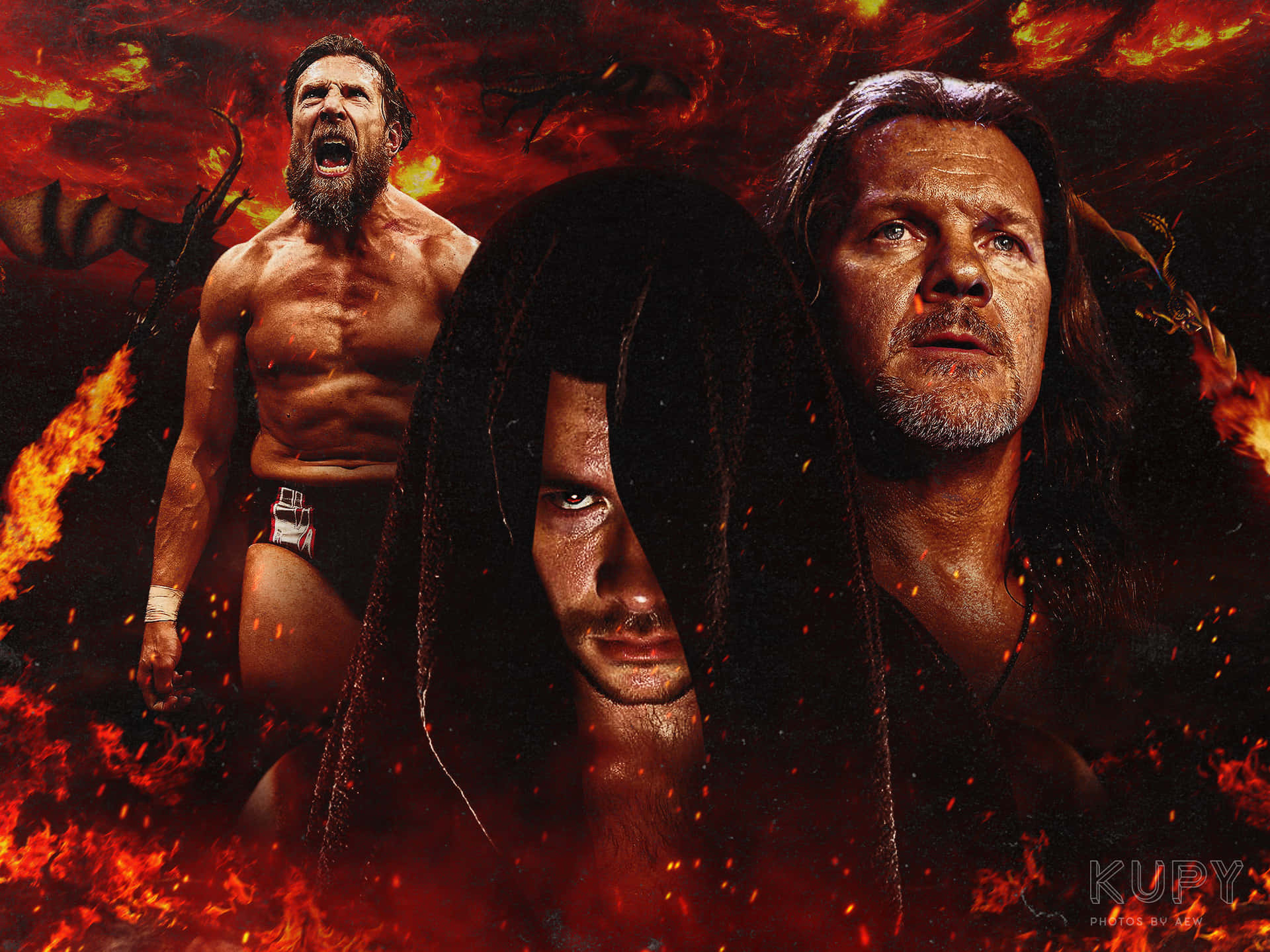 Wwe Wrestlers In Front Of A Fire Background Wallpaper