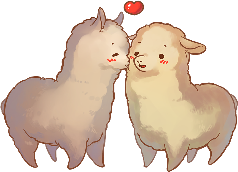 Affectionate Alpacas Love Illustration PNG