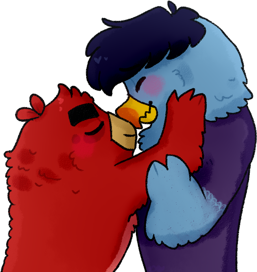 Affectionate Animated Birds Hug PNG
