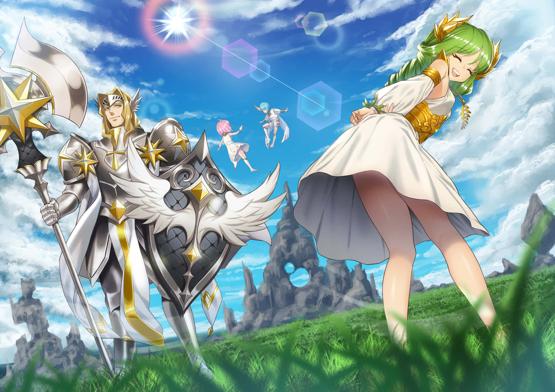 A Girl And A Boy In A Field With A Sword Wallpaper