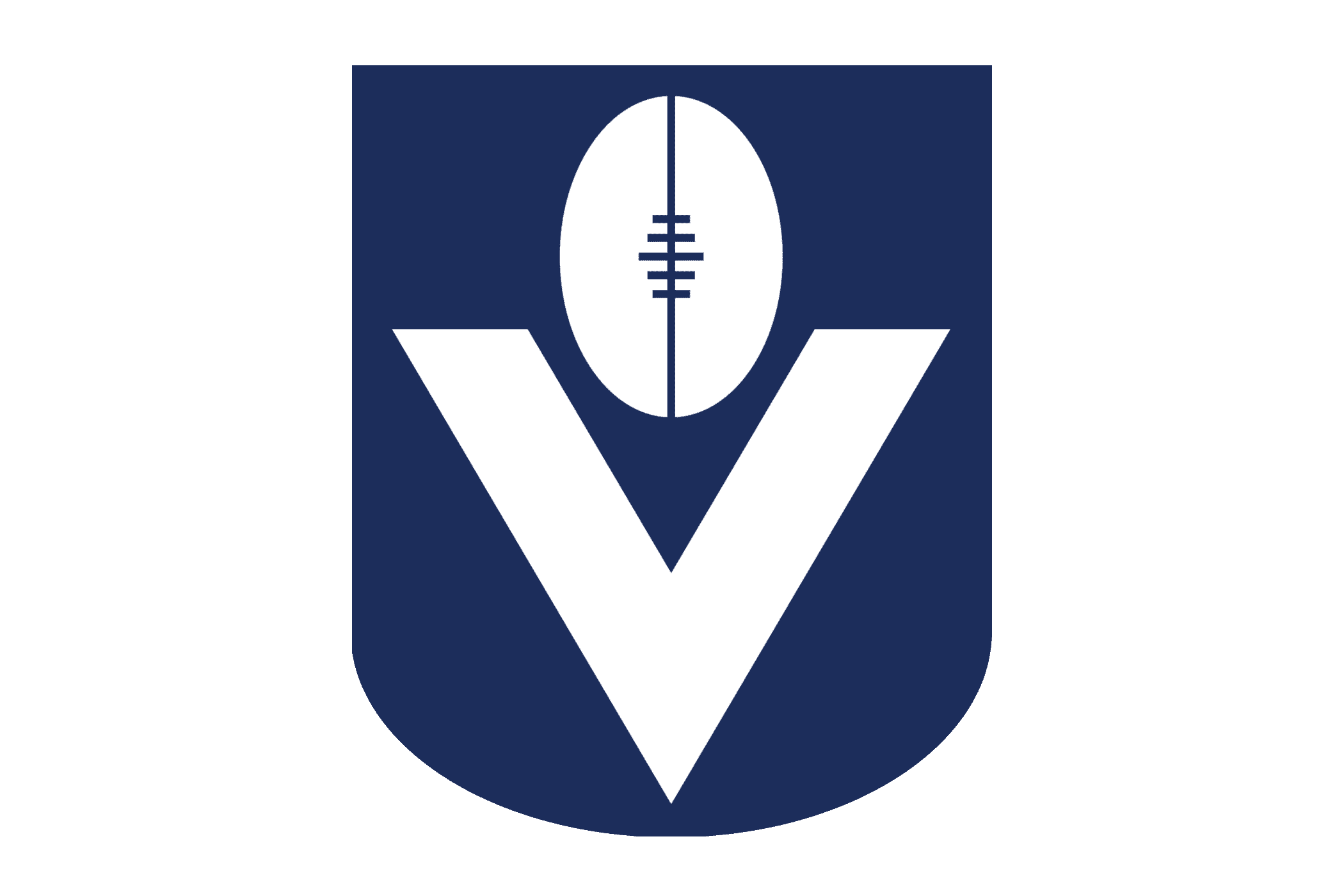 AFL fans enjoying the vibrant atmosphere of a match Background — A bold blue shield emblem with a white 'V' and a football centered above it against a green background.