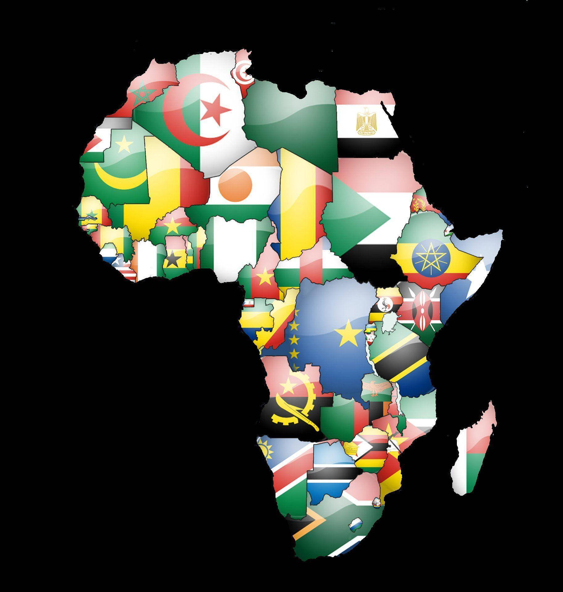 Africa Map With Flags Background