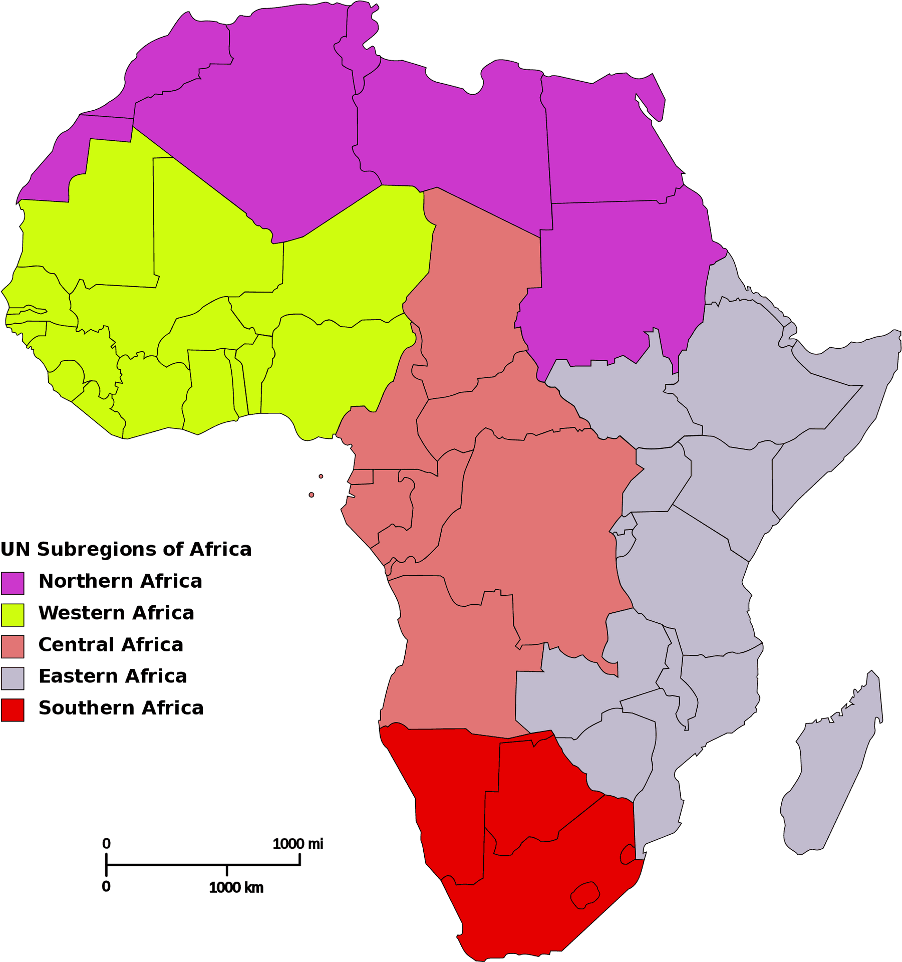 Africa U N Subregions Map PNG