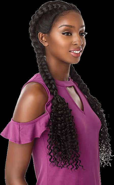 African American Womanwith Braided Wig PNG