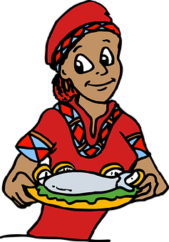 African Chef Cartoon Fish Dish PNG