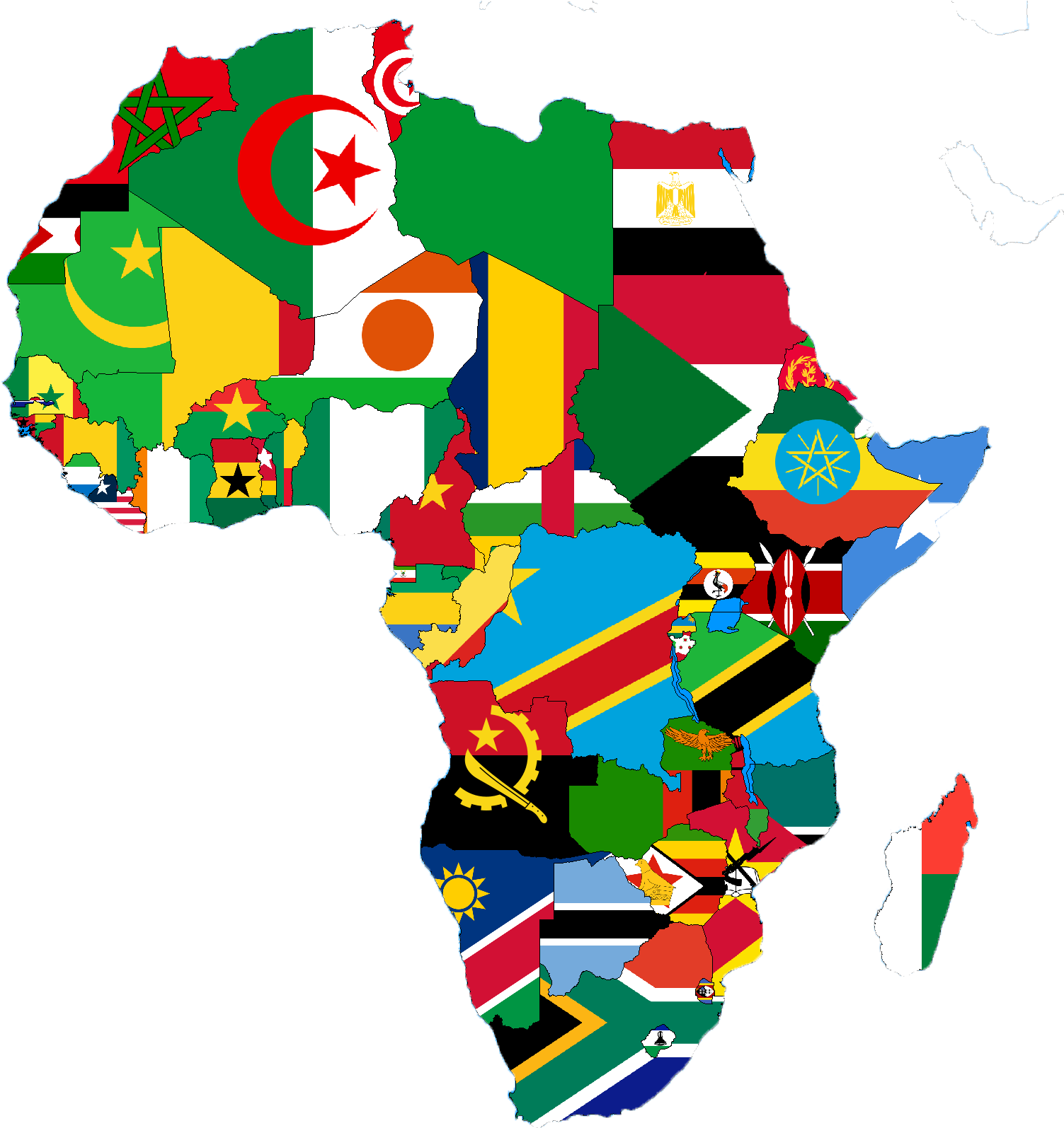 African Continent Flags Map PNG