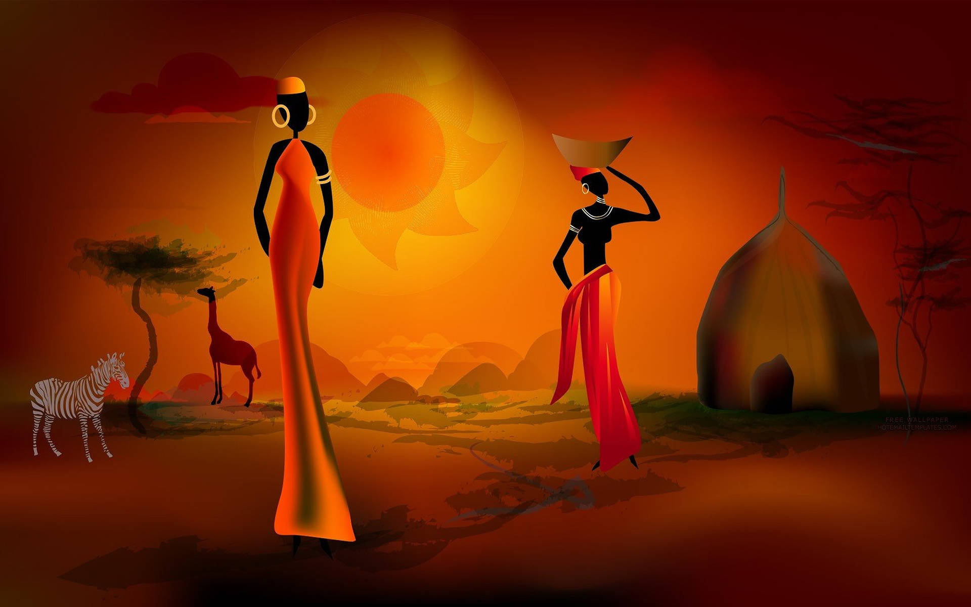 African Hut Orange Art Picture