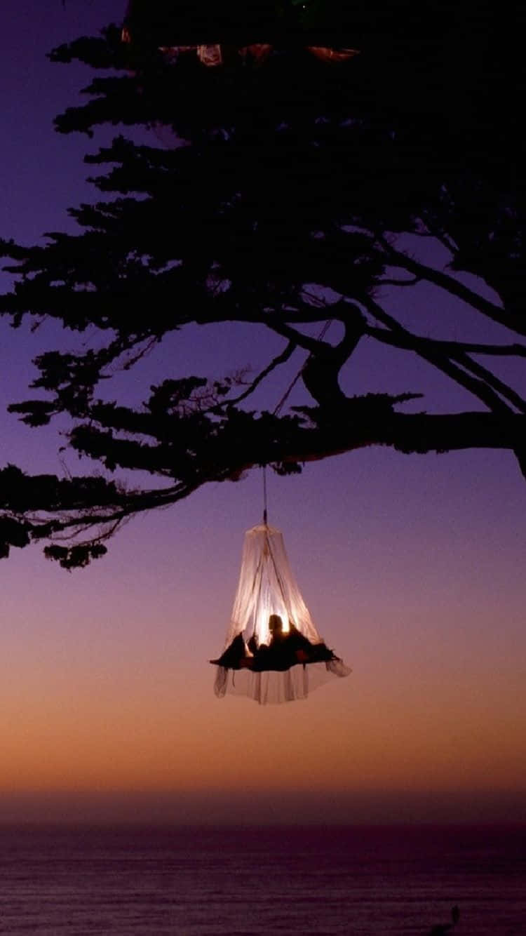 A Hammock Hanging From A Tree At Dusk Wallpaper