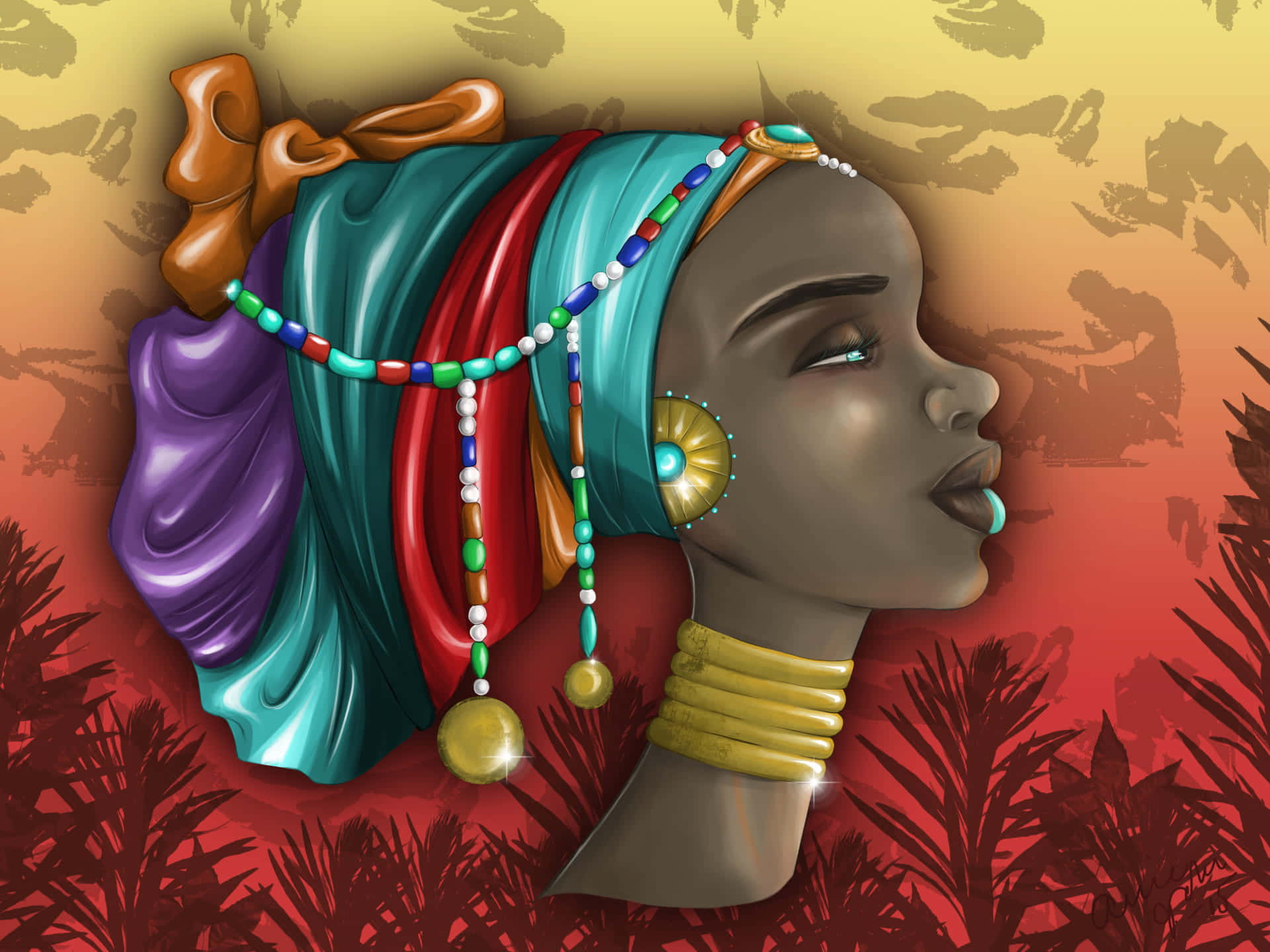 African Queens Artwork With Headdress Picture