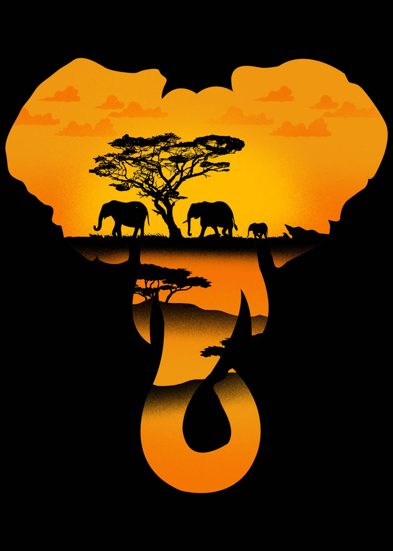 African Silhouette Wildlife Art Wallpaper