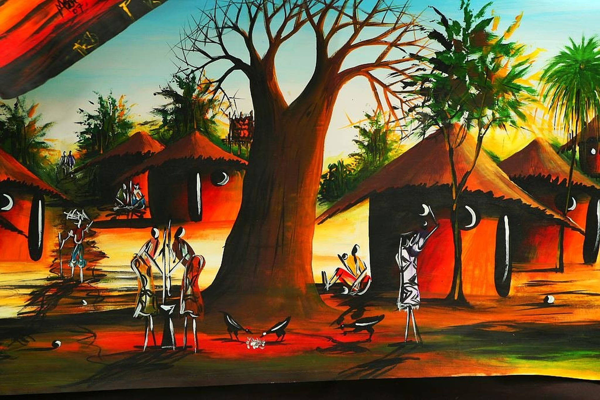 African Tribal Village Art Wallpaper