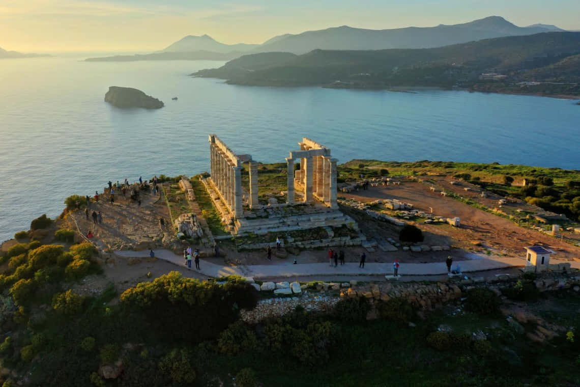 Afternoon Tour At Temple Of Poseidon Wallpaper