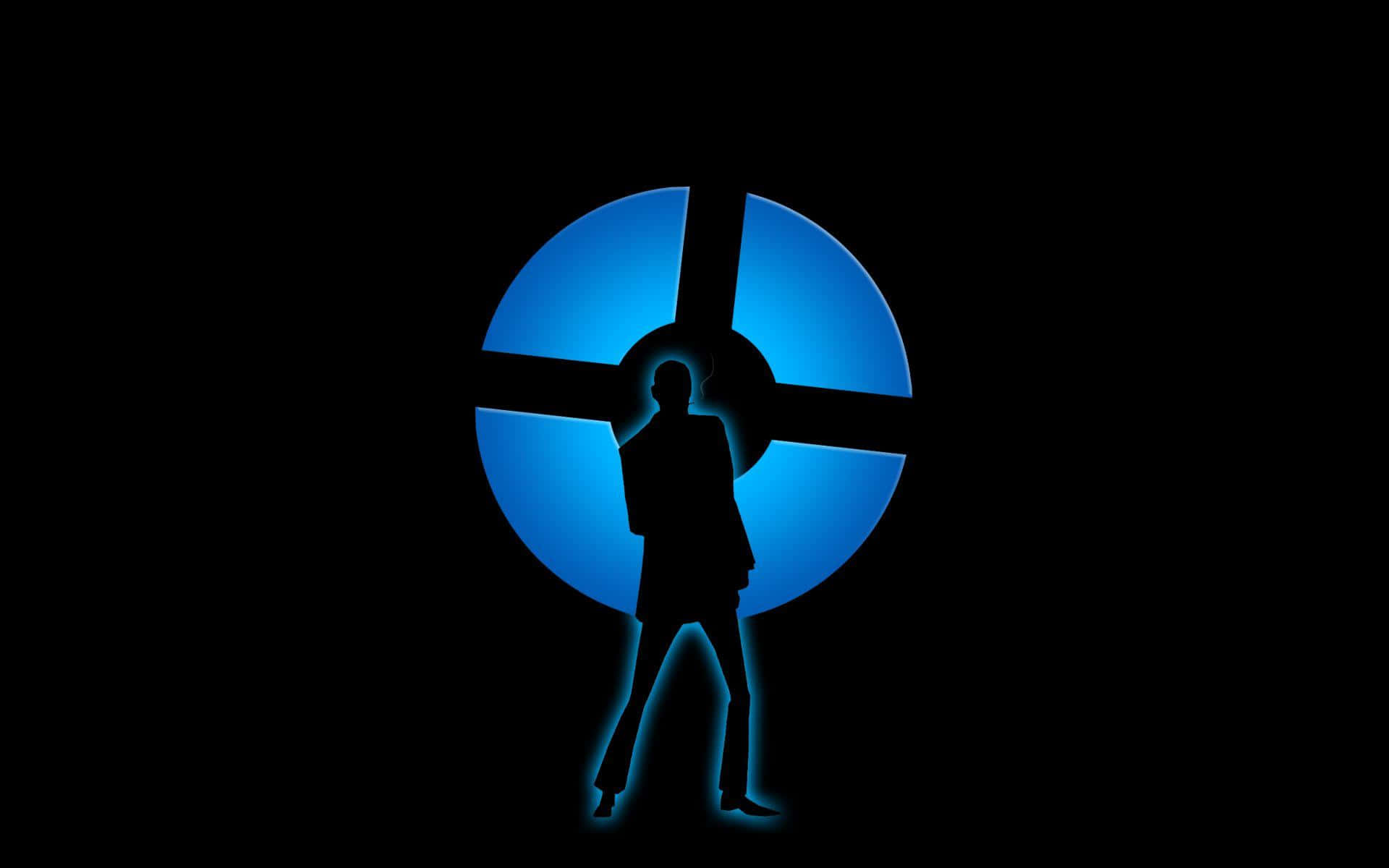 Agent on Assignment Background — A glowing blue circular target with crosshairs frames the silhouette of a standing person against a black background.