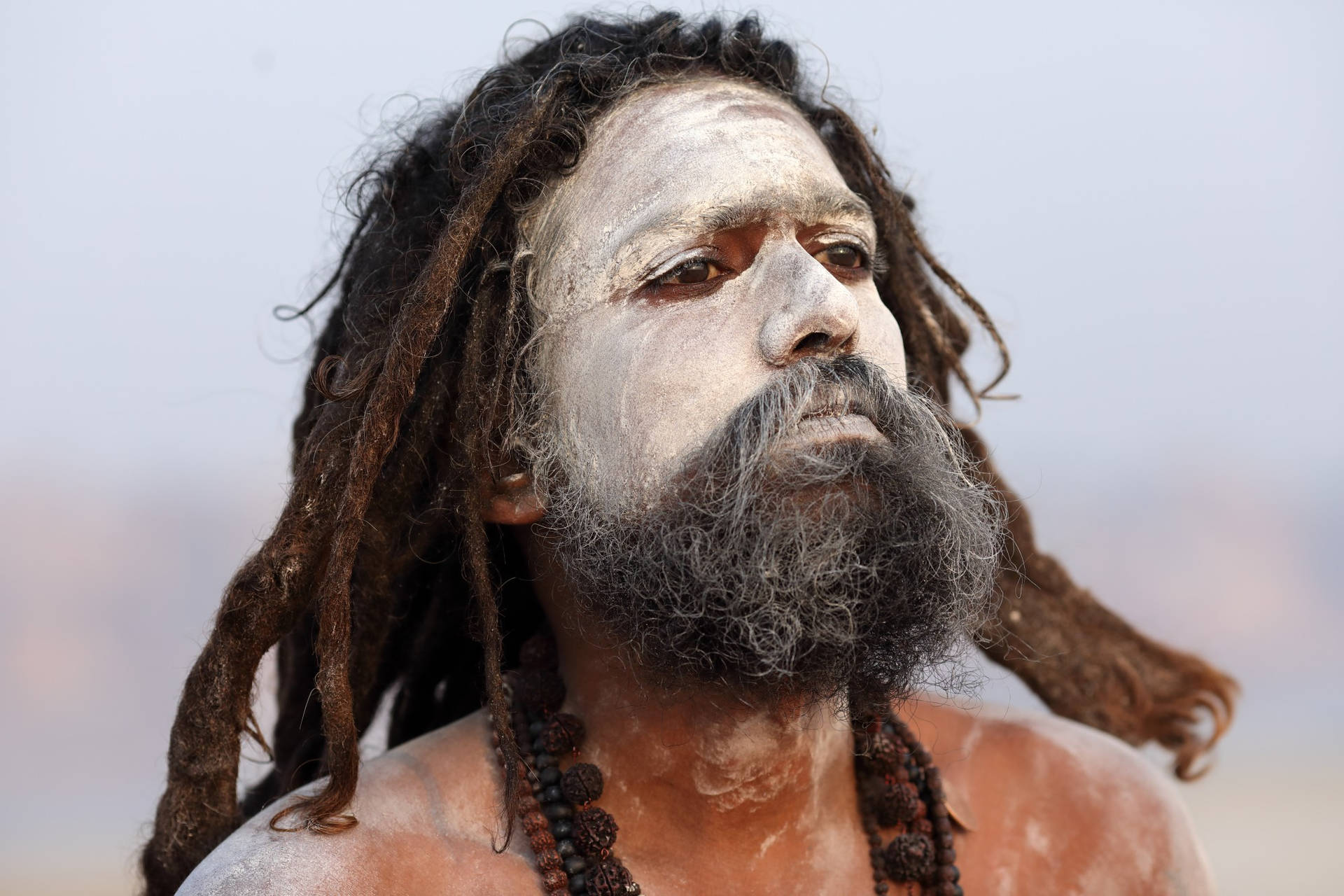 Aghori Face Painted White Wallpaper