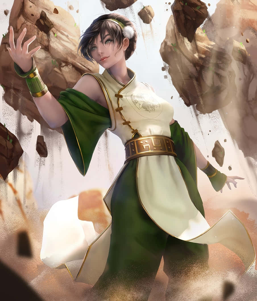 Agile Toph Beifong Starkly Emerging From Dark Backdrop Wallpaper