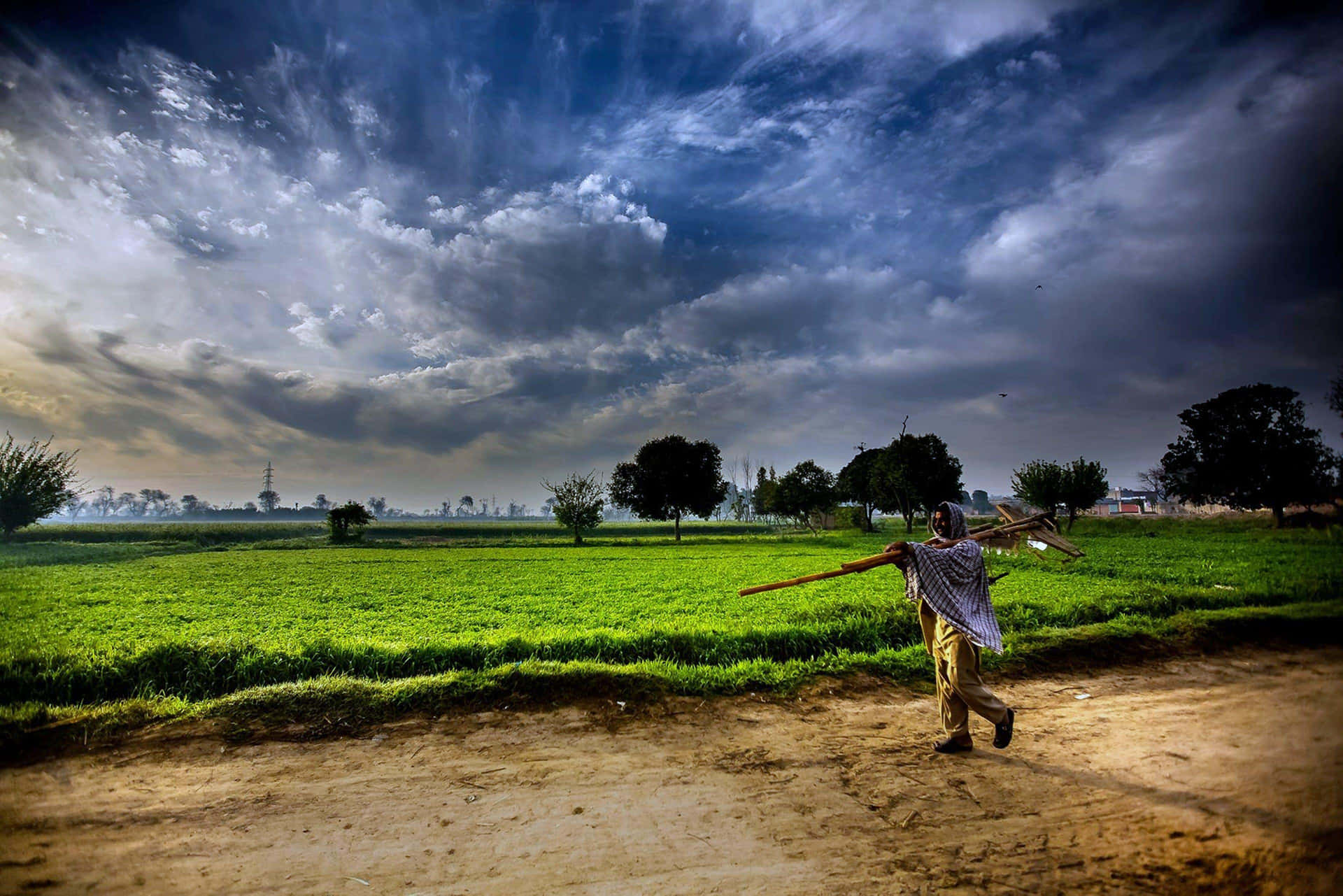 Agricultorcultivando La Tierra Con Un Tractor