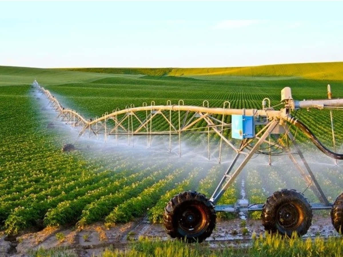 Irrigation System In A Field With A Tractor