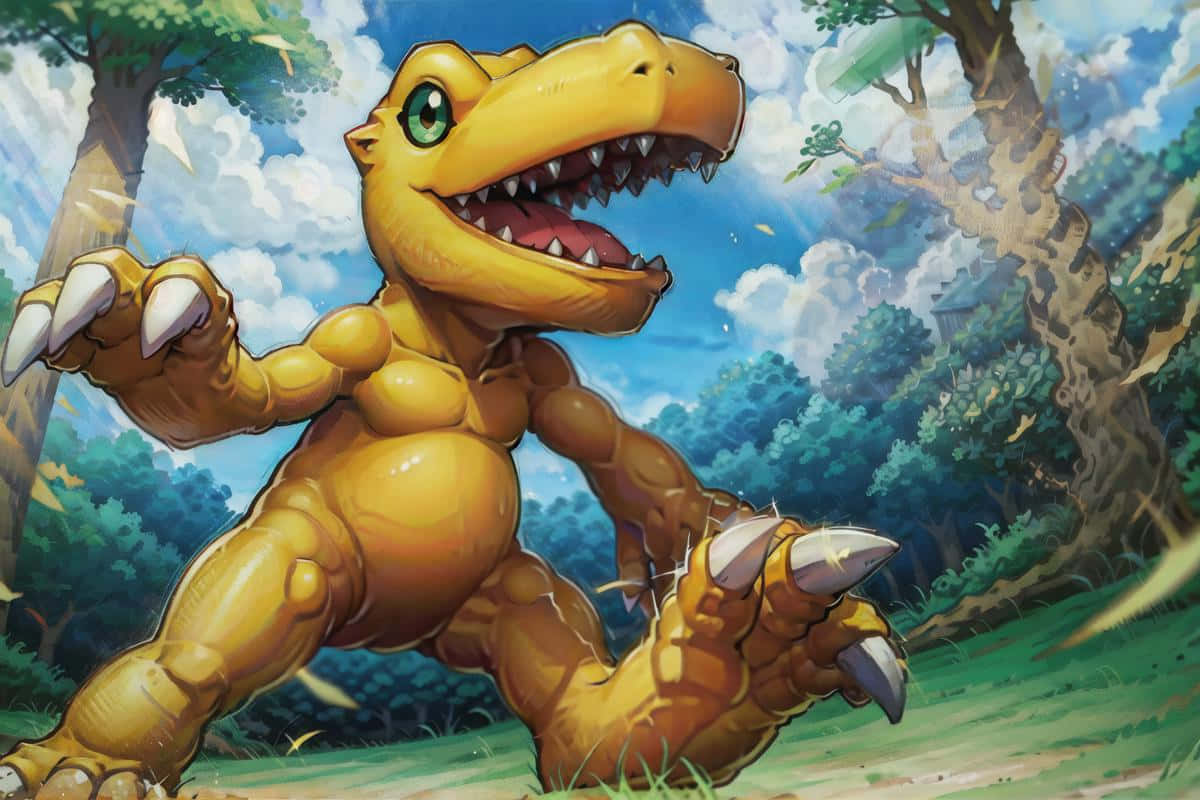 Agumon Digitaalinen Monsteri Metsässä Taustakuva