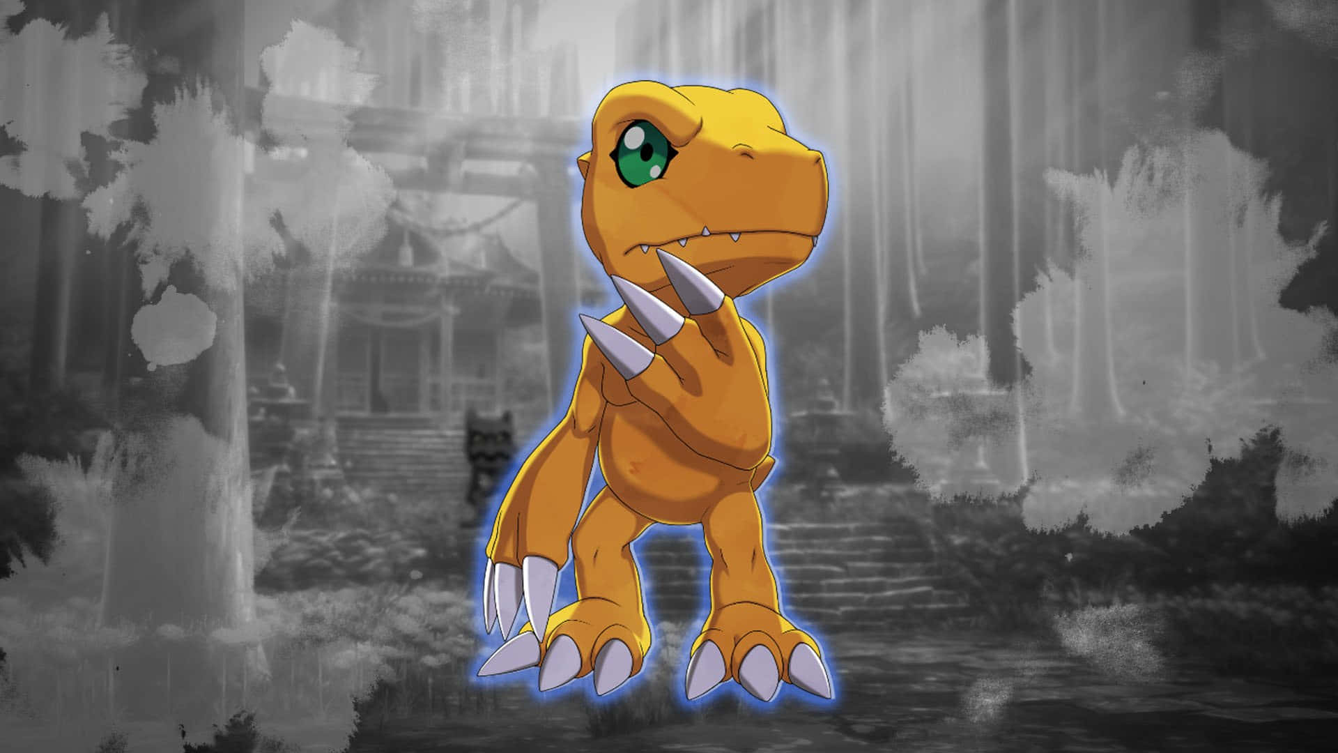 Agumon In Mystiek Bos Achtergrond