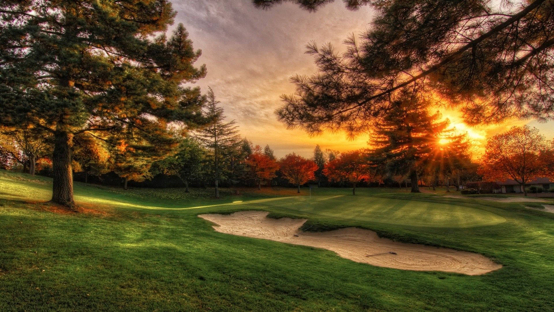 Dette fantastiske farverige baggrundsbillede viser den smukke Augusta National Golf Course. Wallpaper