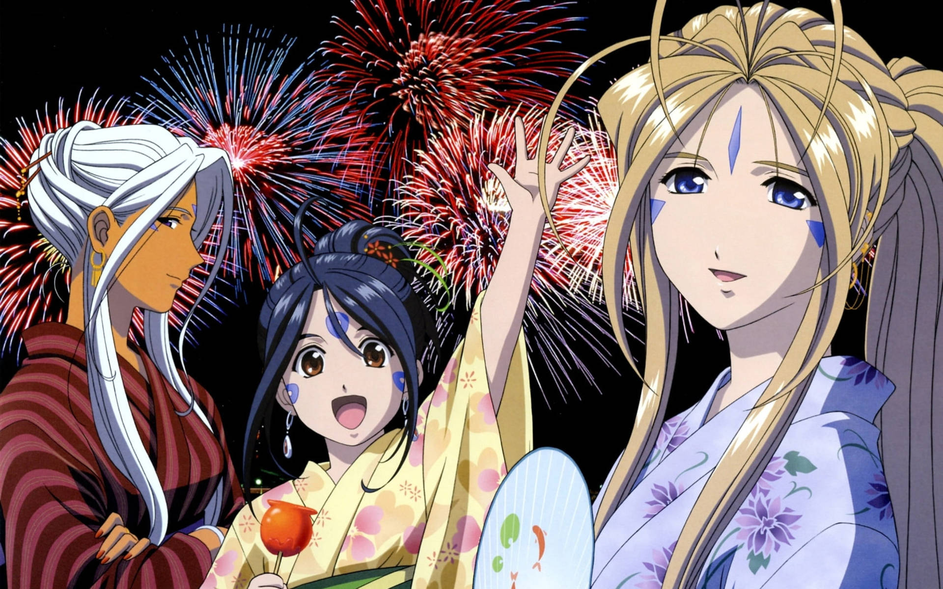Ah My Goddess Fireworks Background