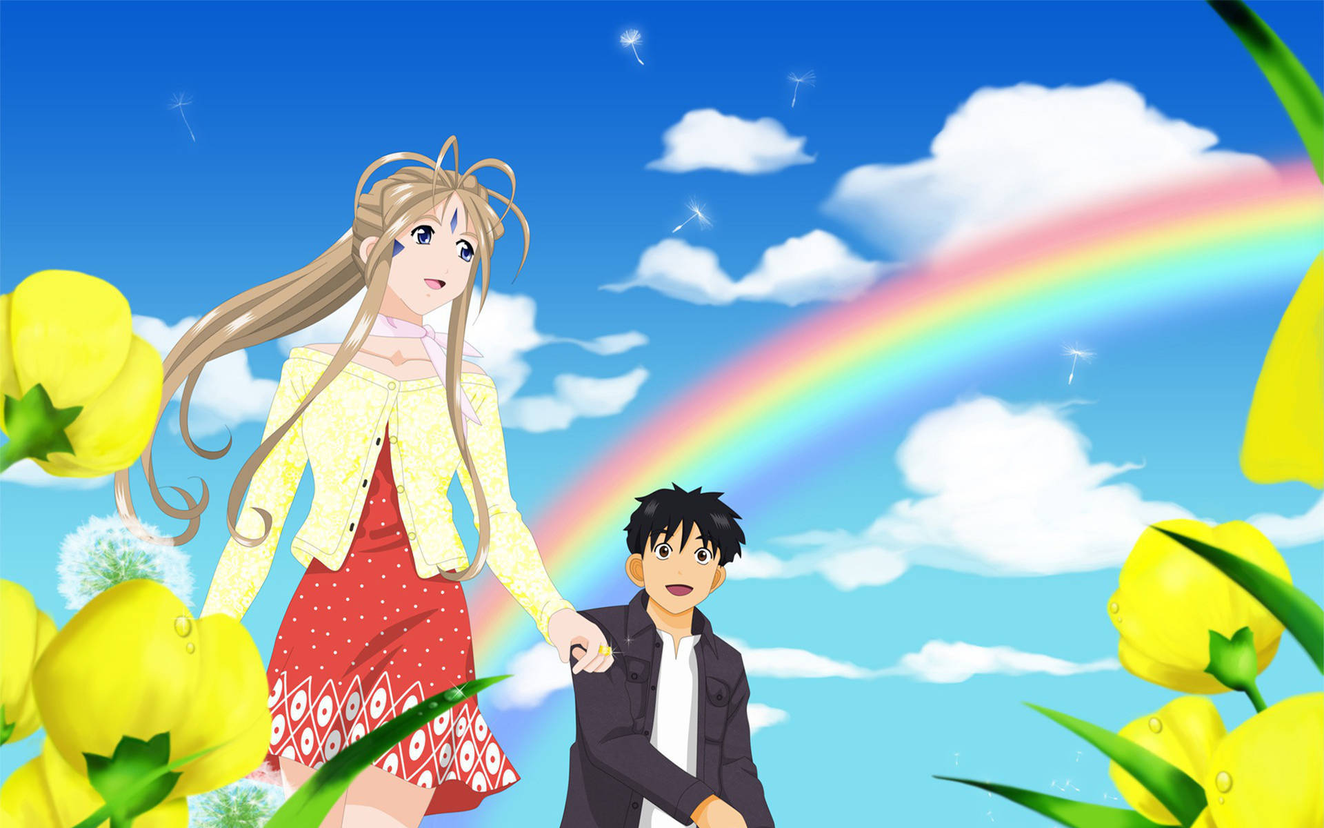 Ah My Goddess Keiichi Rainbow Art Background