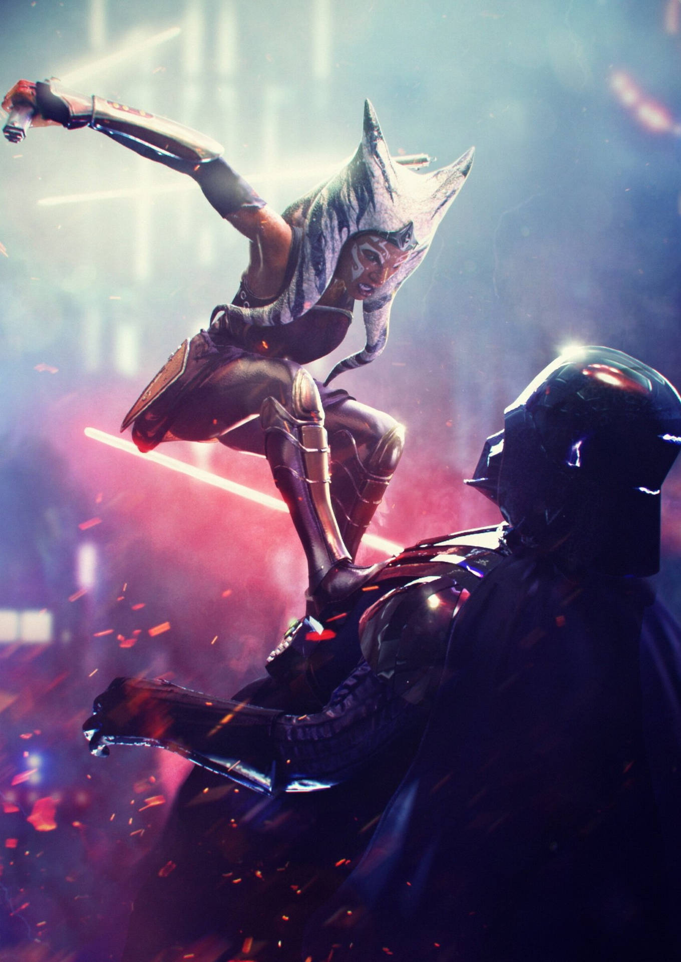 Ahsoka Tano standing with lightsaber at the ready Wallpaper