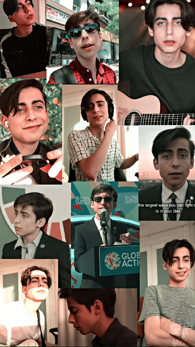 En collage af billeder af en mand med briller Wallpaper