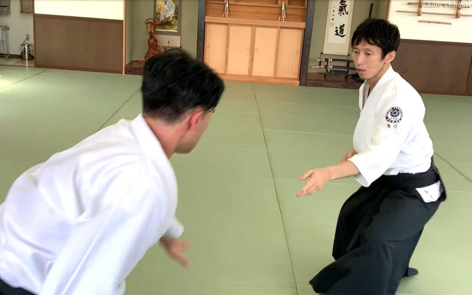 Masterful Aikidokas Displaying Defensive Stance in Aikido Practice Wallpaper