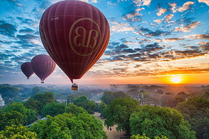 Air Balloon With Sunset Myanmar Wallpaper
