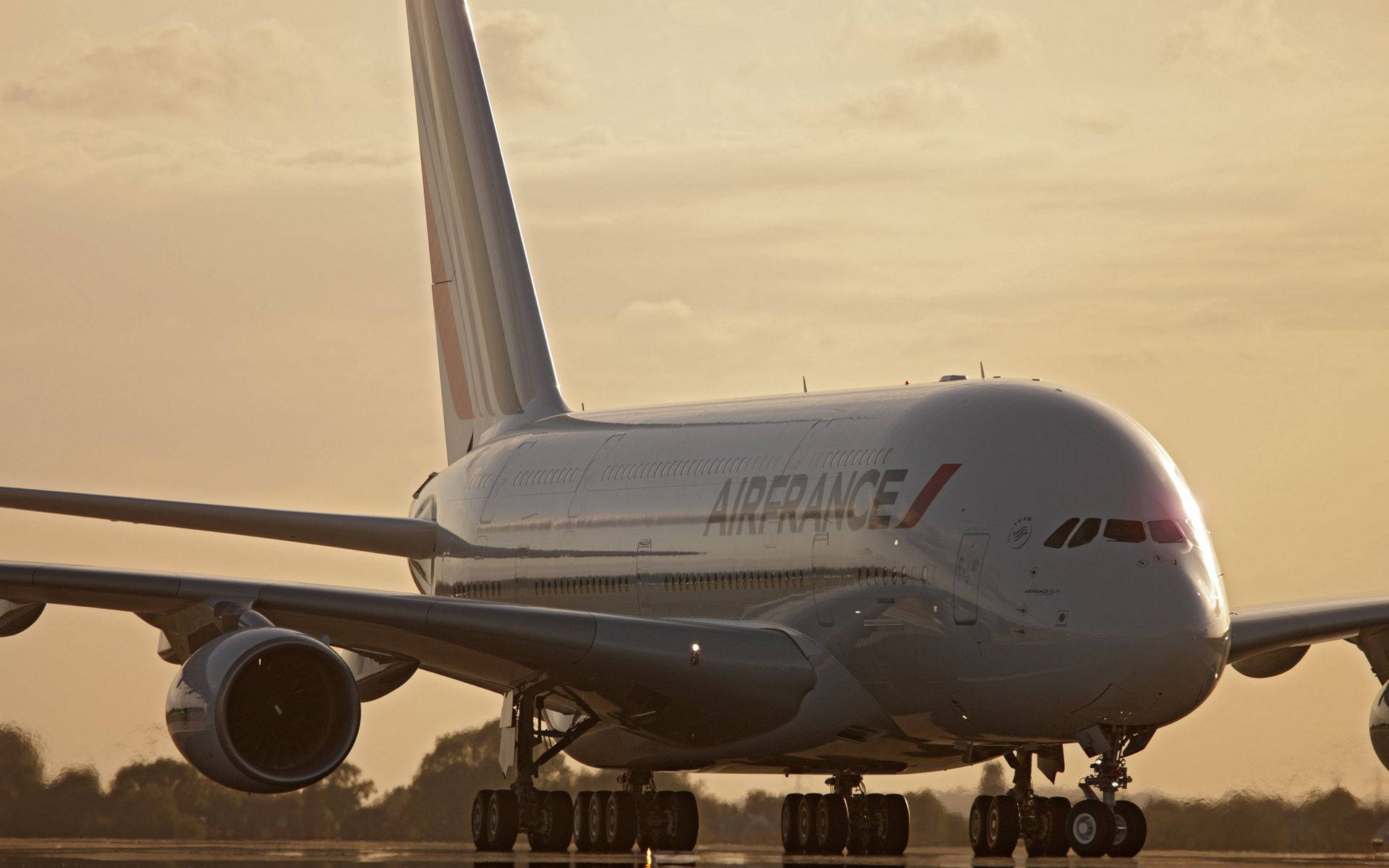 Airfrance, Aerolínea Portadora Airbus A380 Al Atardecer. Fondo de pantalla